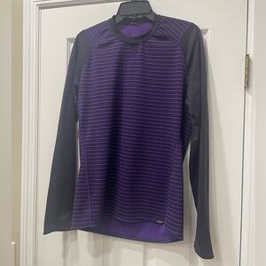Patagonia Men's Capilene Midweight Crew in a purple and black horizontal stripe